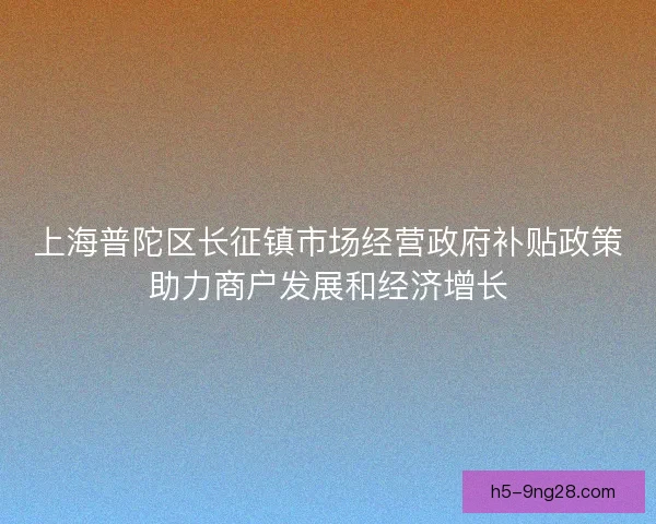 上海普陀区长征镇市场经营政府补贴政策助力商户发展和经济增长